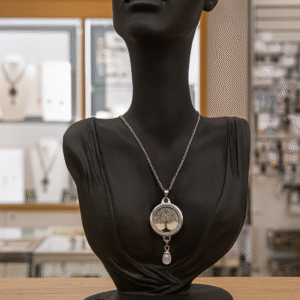 Collier Anti Ondes avec pendentif métal et pierre Quartz rose