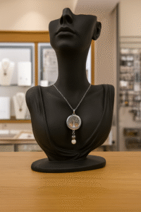 Collier Anti Ondes avec pendentif métal et pierres Quartz rose et Nacre
