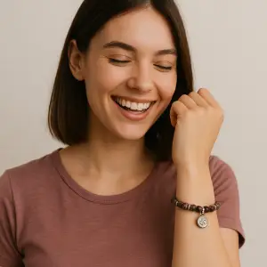 BRACELET FEMME RHODONITE AVEC MEDAILLON AUM