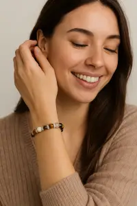 BRACELET FEMME ŒIL DE TIGRE ET NACRE