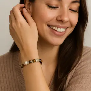 BRACELET FEMME ŒIL DE TIGRE ET NACRE