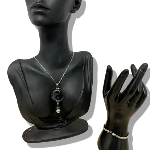 DUO PENDENTIF ANTI ONDE METAL  ET PIERRES JASPE KAMBABA  AVEC SON BRACELET ASSORTI