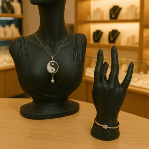 DUO PENDENTIF ANTI ONDE METAL  ET PIERRE JASPE DALMATIEN  AVEC SON BRACELET ASSORTI