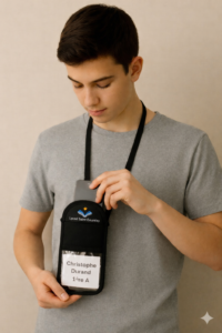 Pochette Anti-Ondes  avec  dispositif de fermeture sécurisée, dragonne et porte  carte