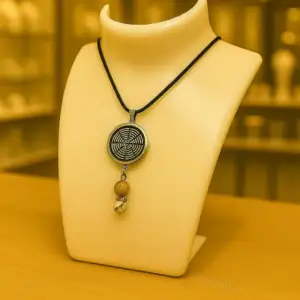 Collier Anti Ondes & Scalaire avec pendentif métal et pierres Jaspe Paysage et Howlite