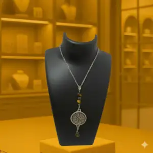 Collier Anti Ondes & Scalaire avec pendentif métal et pierres Œil de Tigre